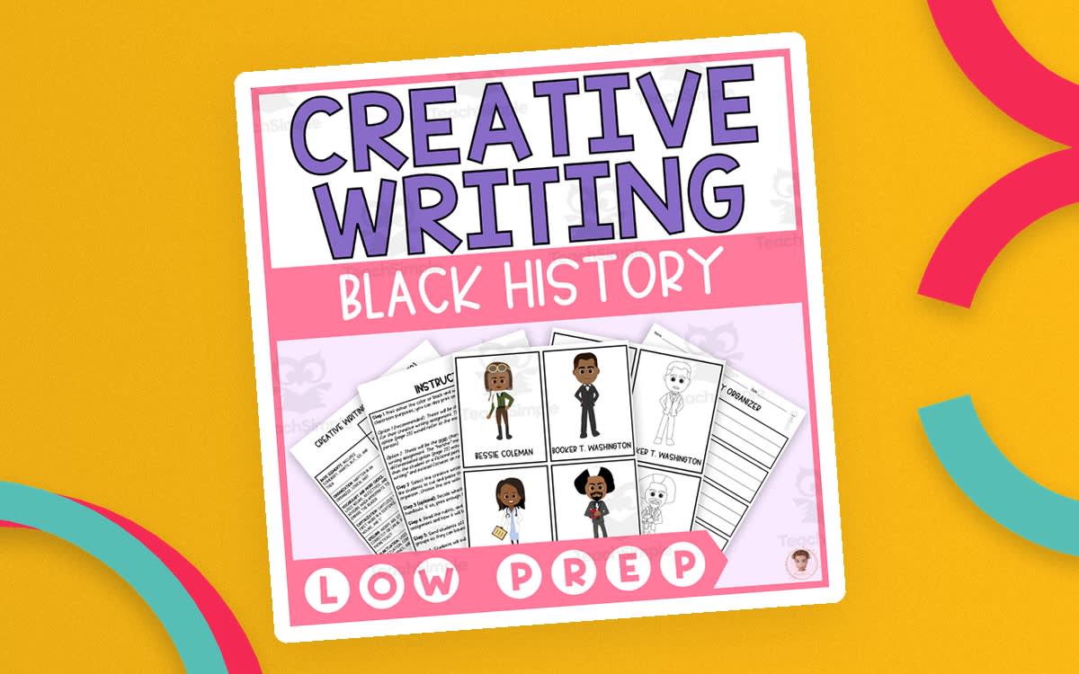 An educational teaching resource from Heather Huhman entitled Black History Month Creative Writing Prompts with Story Cards downloadable at Teach Simple.