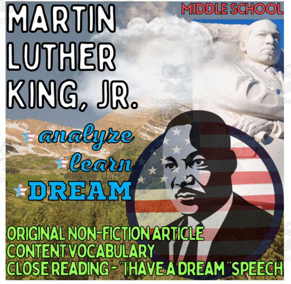 An educational teaching resource from Big Apple Teaching entitled Black History Month: I have a Dream Speach downloadable at Teach Simple.