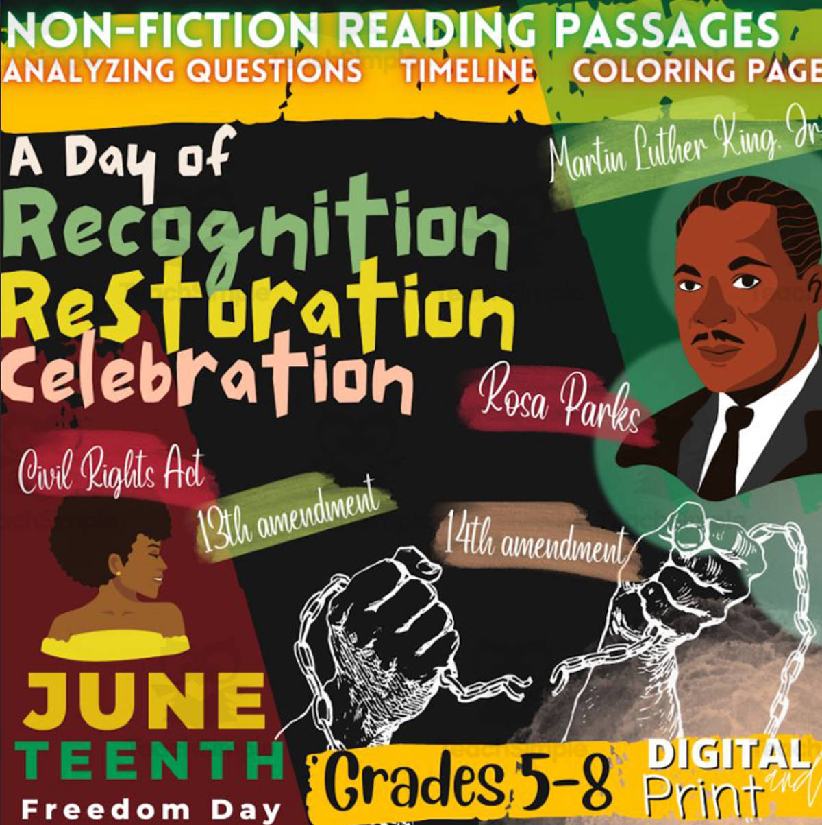 An educational teaching resource from Big Apple Teaching entitled Black History Month: Reading Comprehension downloadable at Teach Simple.