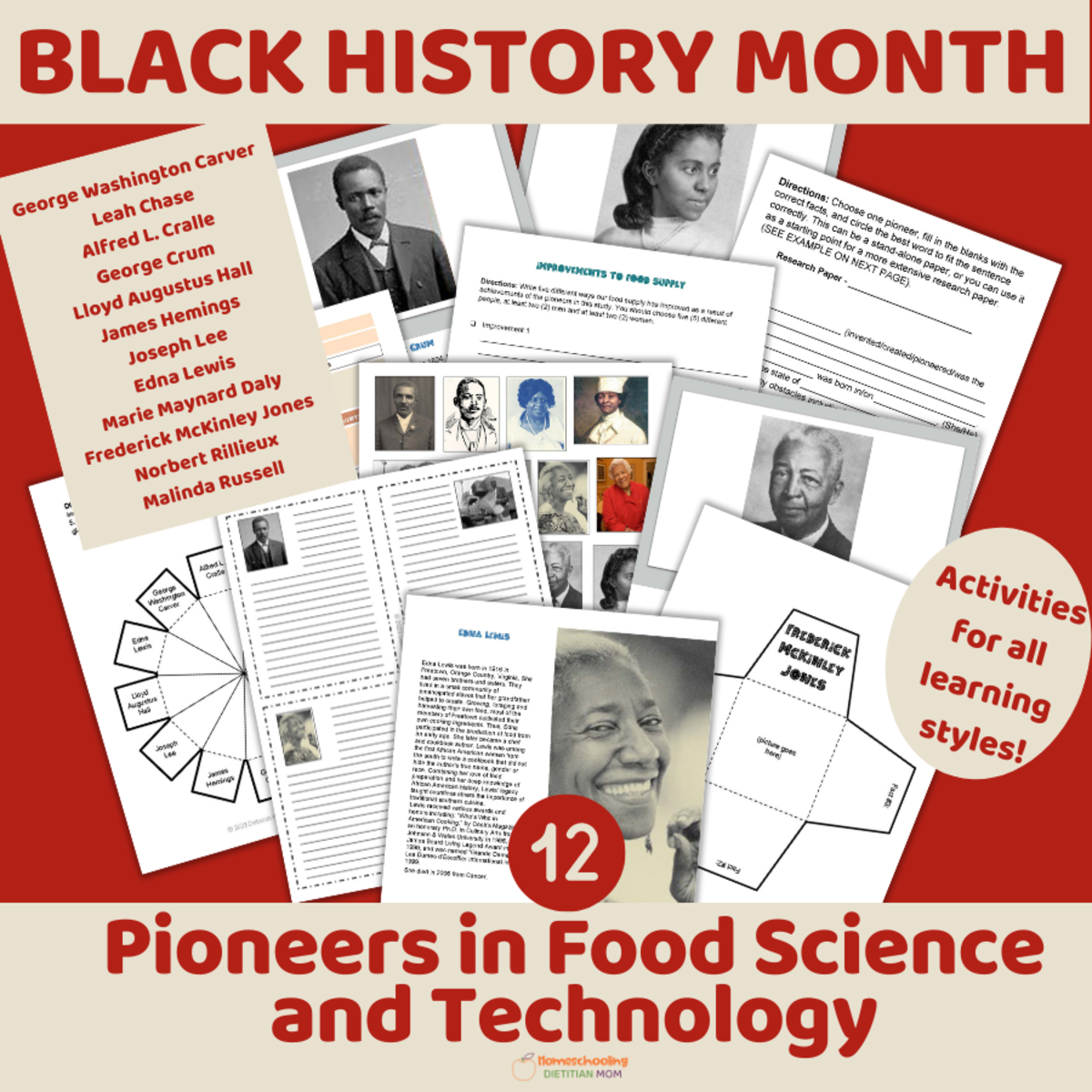 An educational teaching resource from Homeschooling Dietitian Mom entitled Black Pioneers in Food Science and Technology - Mega Activity Pack downloadable at Teach Simple.