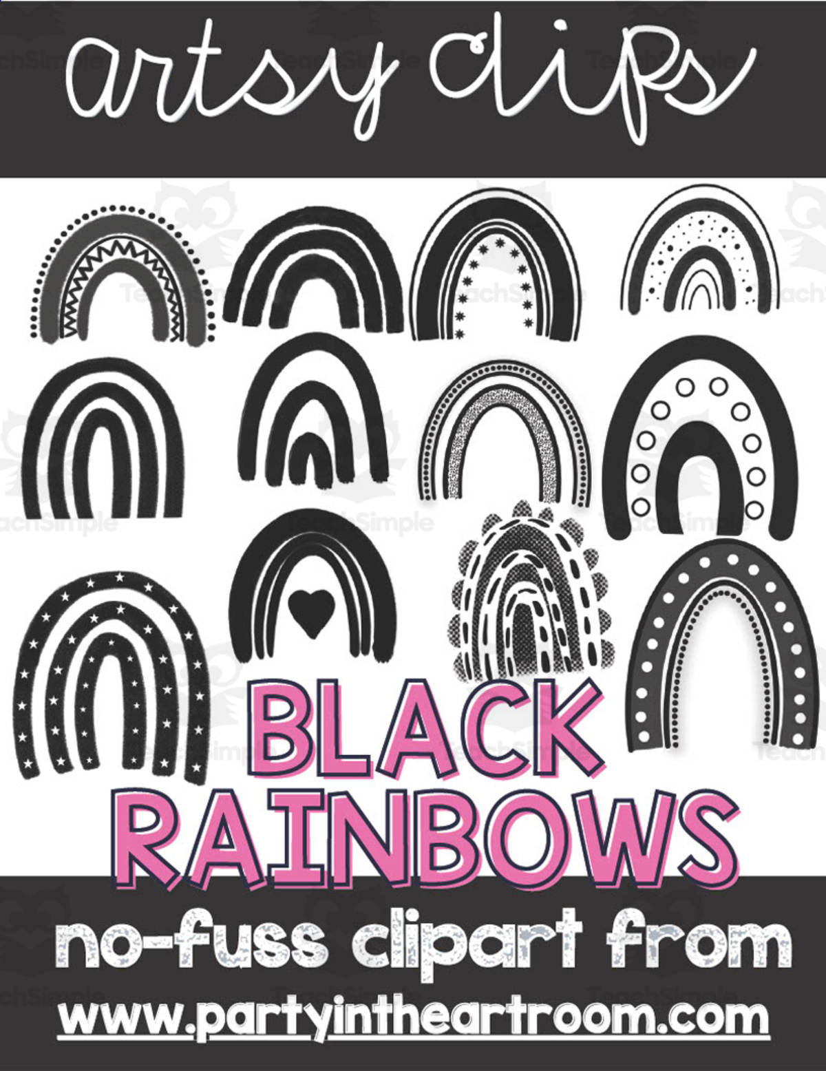 An educational teaching resource from Party in the Art Room - Arts & Crafts for Kids | Arts Integration entitled Black Rainbows Clipart downloadable at Teach Simple.