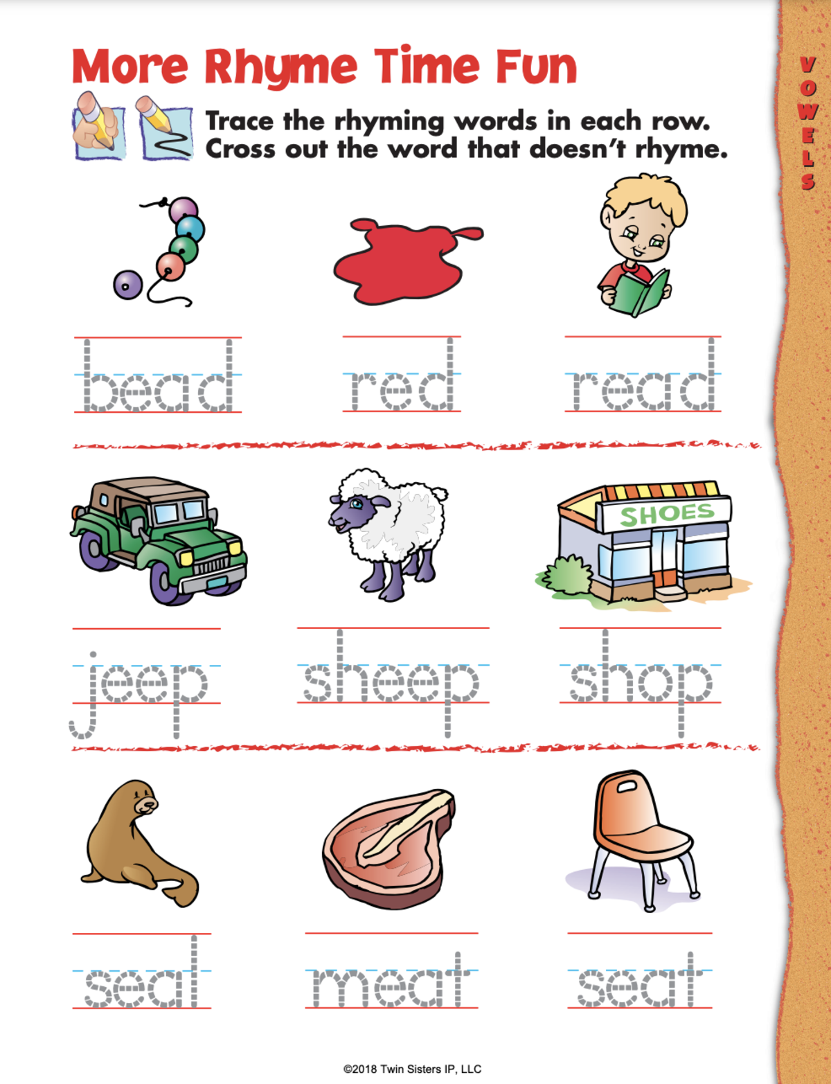 An educational teaching resource from Twin Sisters Digital Media entitled Blends and Digraphs, Vowels, and Word Parts Printable Workbook downloadable at Teach Simple.