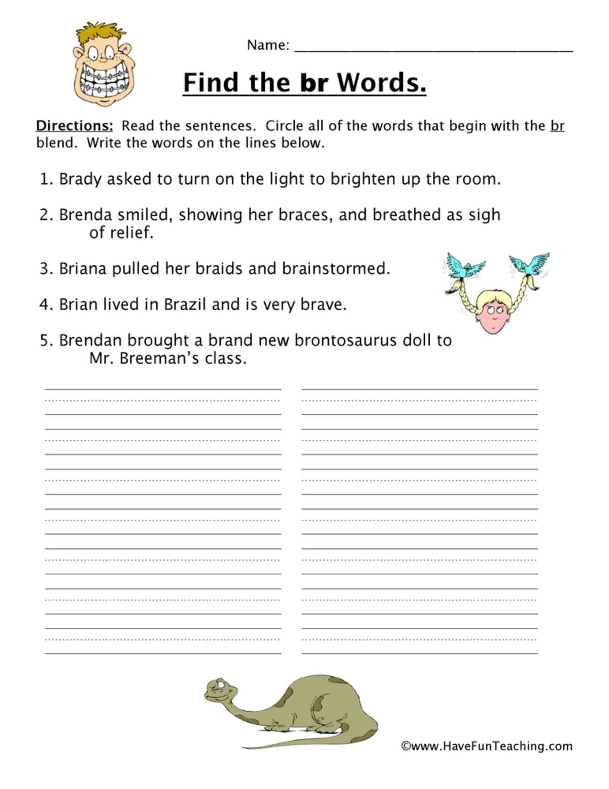 An educational teaching resource from Have Fun Teaching entitled Blends Worksheet BR downloadable at Teach Simple.