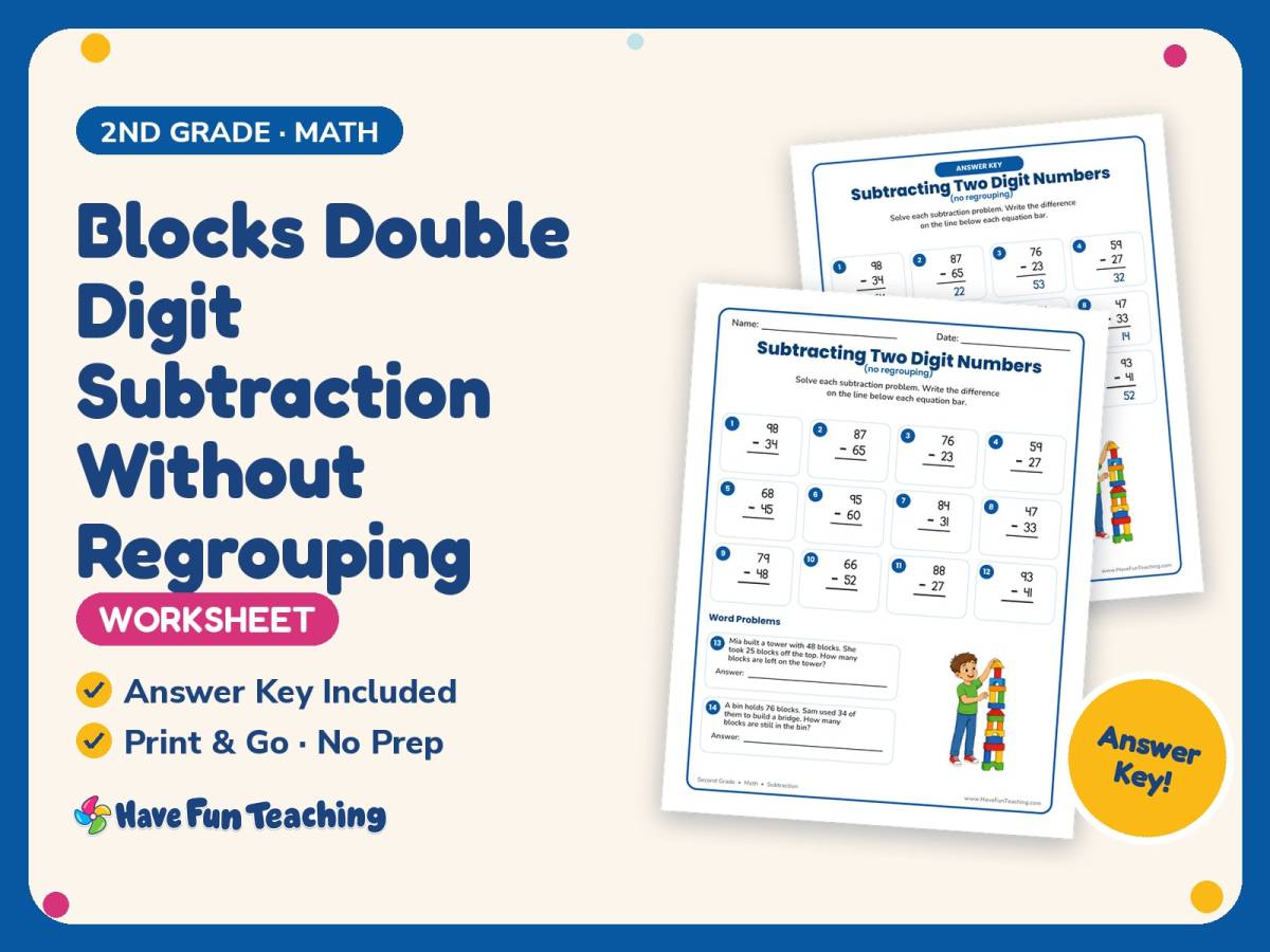 Blocks Double Digit Subtraction Without Worksheet – 2nd Grade Math preview