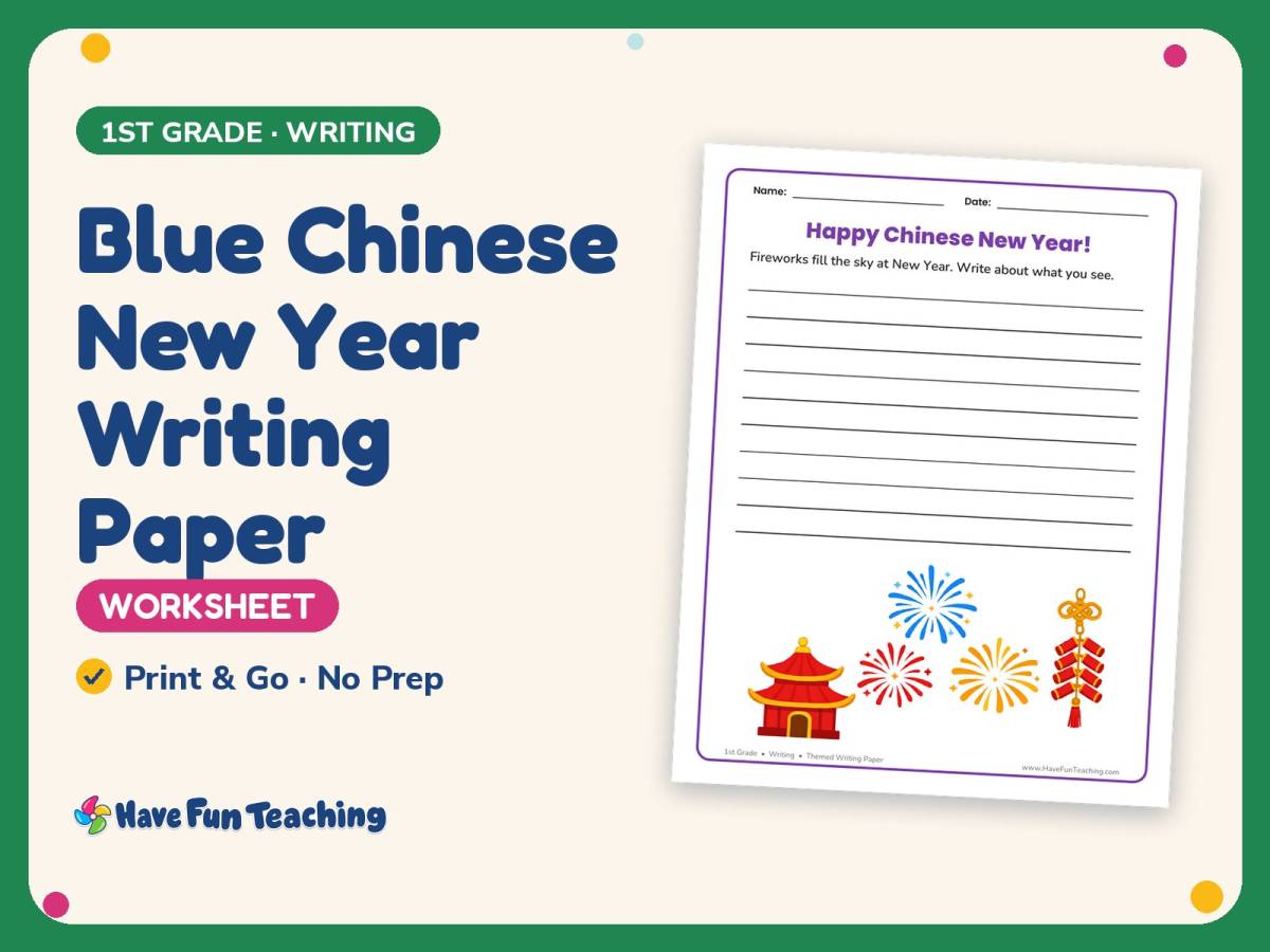 Blue Chinese New Year Writing Paper – 1st Grade Themed Writing Paper preview
