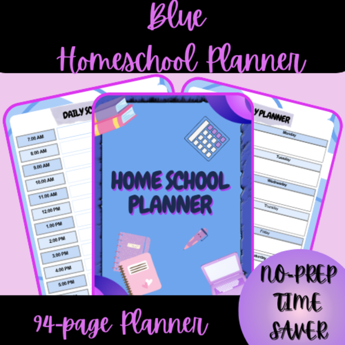 An educational teaching resource from Homeschool with Big Easy Homeschooling Mom entitled Blue Homeschool Planner (90+ pages) downloadable at Teach Simple.