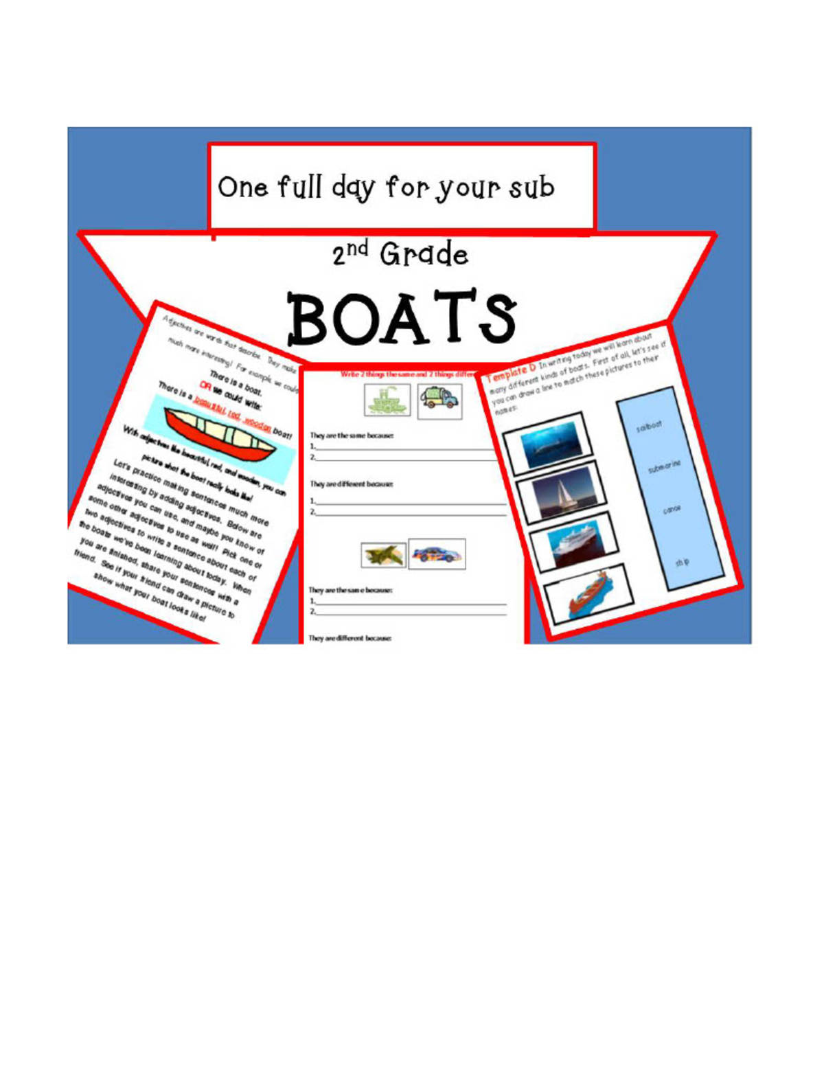 An educational teaching resource from Subplanners by Jean Snowden entitled Boats: Full Day Substitute Plans downloadable at Teach Simple.