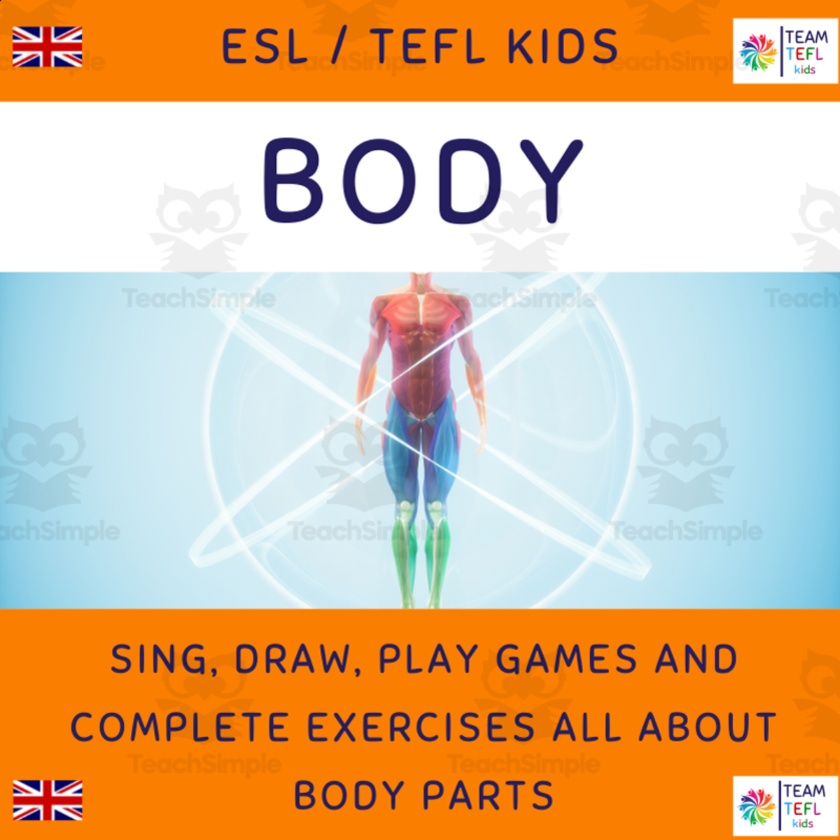 An educational teaching resource from TEAM TEFL entitled Body ESL Lesson Plan For Kids and Early Learners downloadable at Teach Simple.