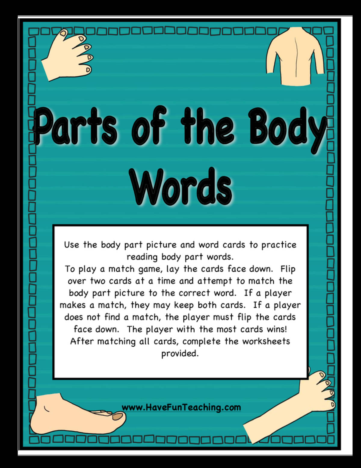 An educational teaching resource from Have Fun Teaching entitled Body Parts Matching Activity downloadable at Teach Simple.