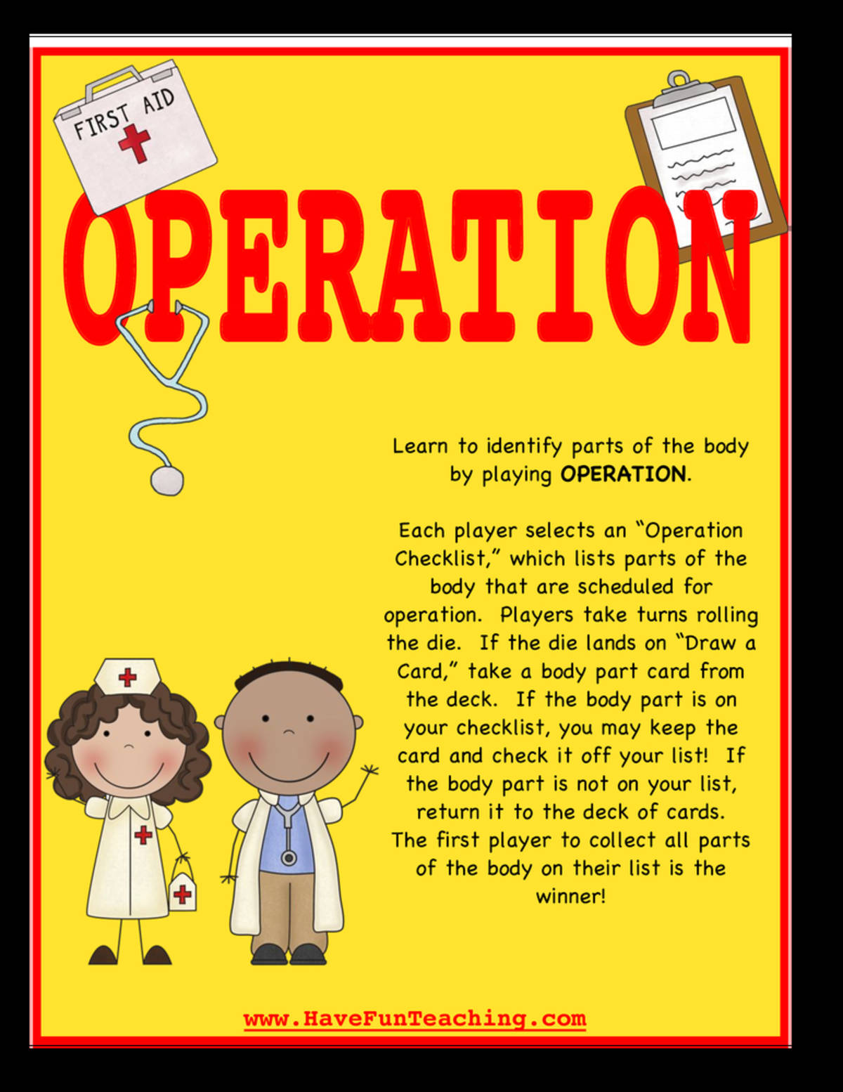 An educational teaching resource from Have Fun Teaching entitled Body Parts Operation Activity downloadable at Teach Simple.