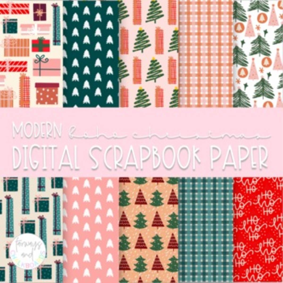 An educational teaching resource from Fairways and Chalkboards entitled Boho Christmas Trees Digital Paper downloadable at Teach Simple.