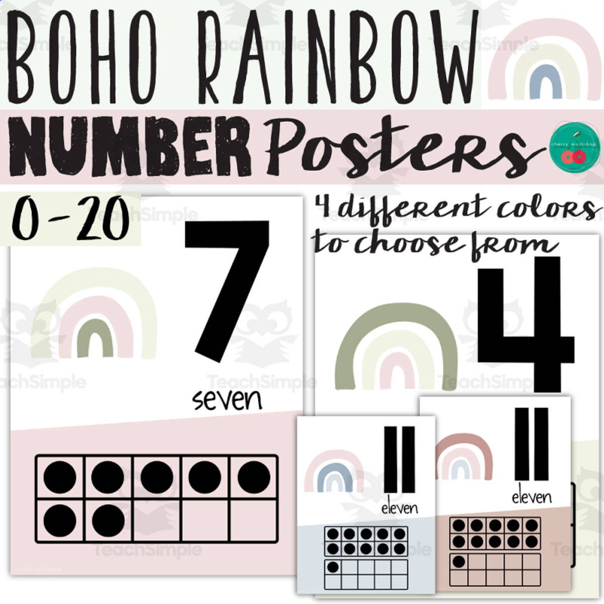 An educational teaching resource from Cherry Workshop entitled Boho Number Posters - Boho Rainbow Classroom Decor downloadable at Teach Simple.