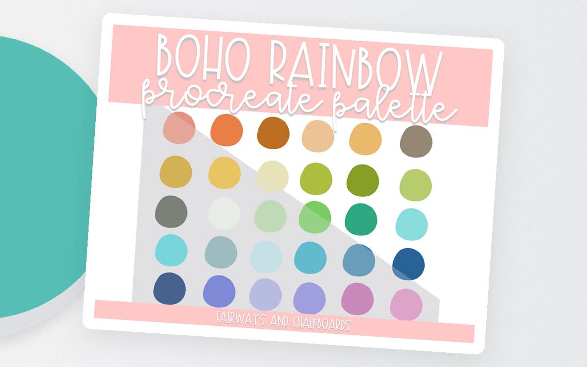 An educational teaching resource from Fairways and Chalkboards entitled Boho Rainbow Procreate Color Palette downloadable at Teach Simple.