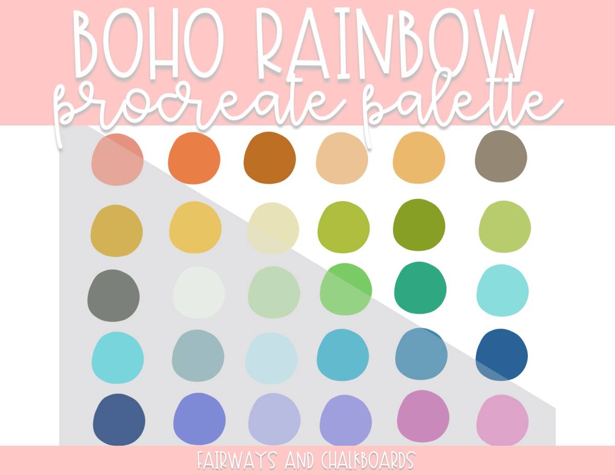 An educational teaching resource from Fairways and Chalkboards entitled Boho Rainbow Procreate Color Palette downloadable at Teach Simple.