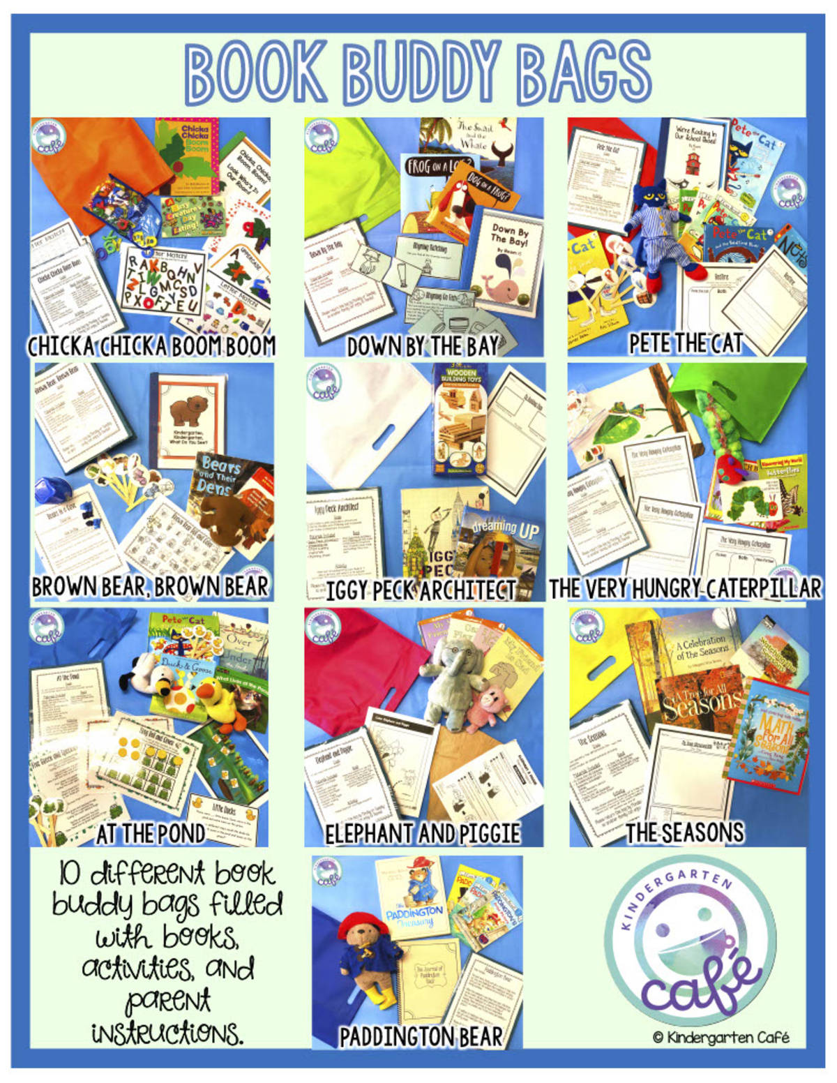 An educational teaching resource from Kindergarten Cafe entitled Book Buddy Bags | Take Home Reading Activities downloadable at Teach Simple.