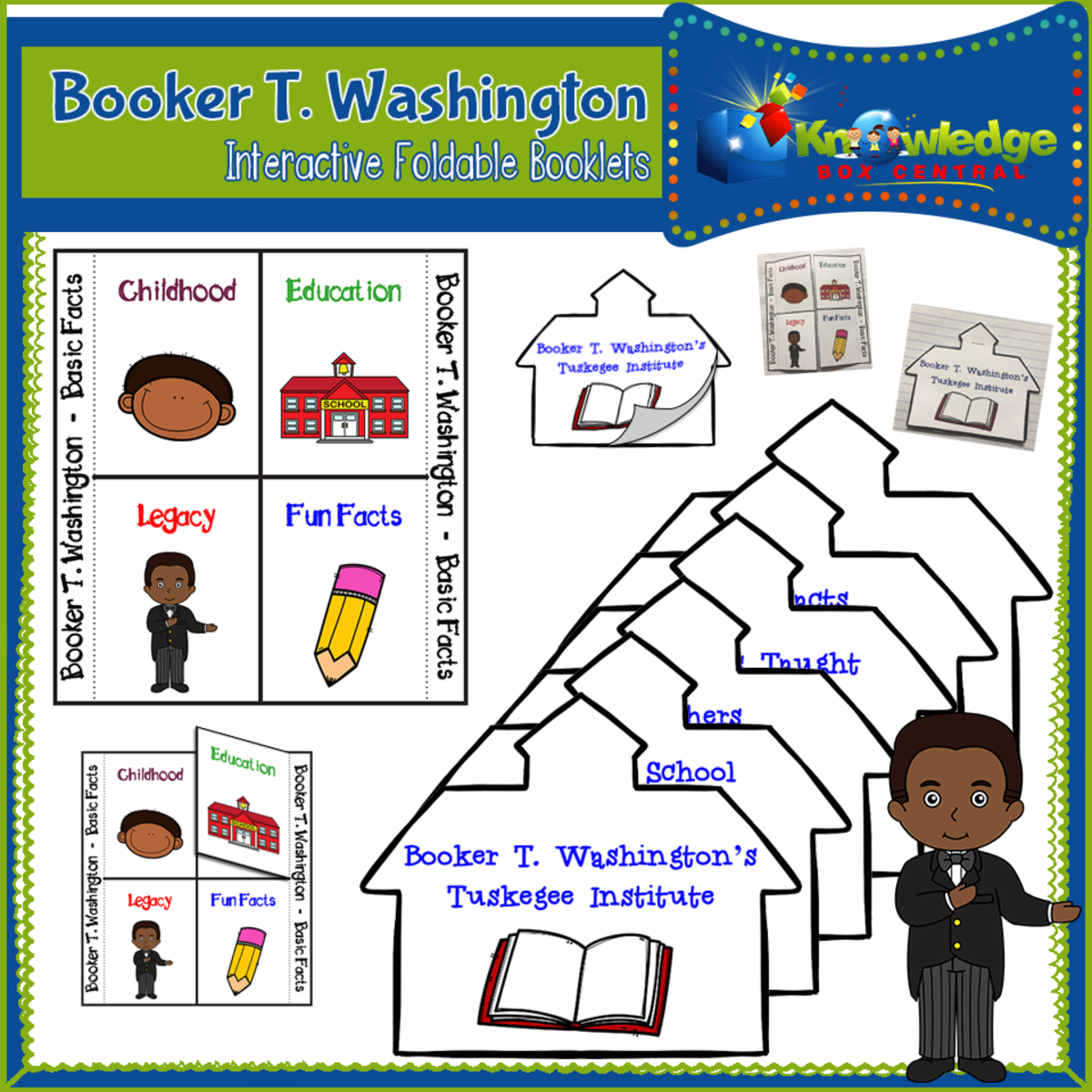 An educational teaching resource from Knowledge Box Central entitled Booker T. Washington Interactive Foldable Booklets – EBOOK downloadable at Teach Simple.