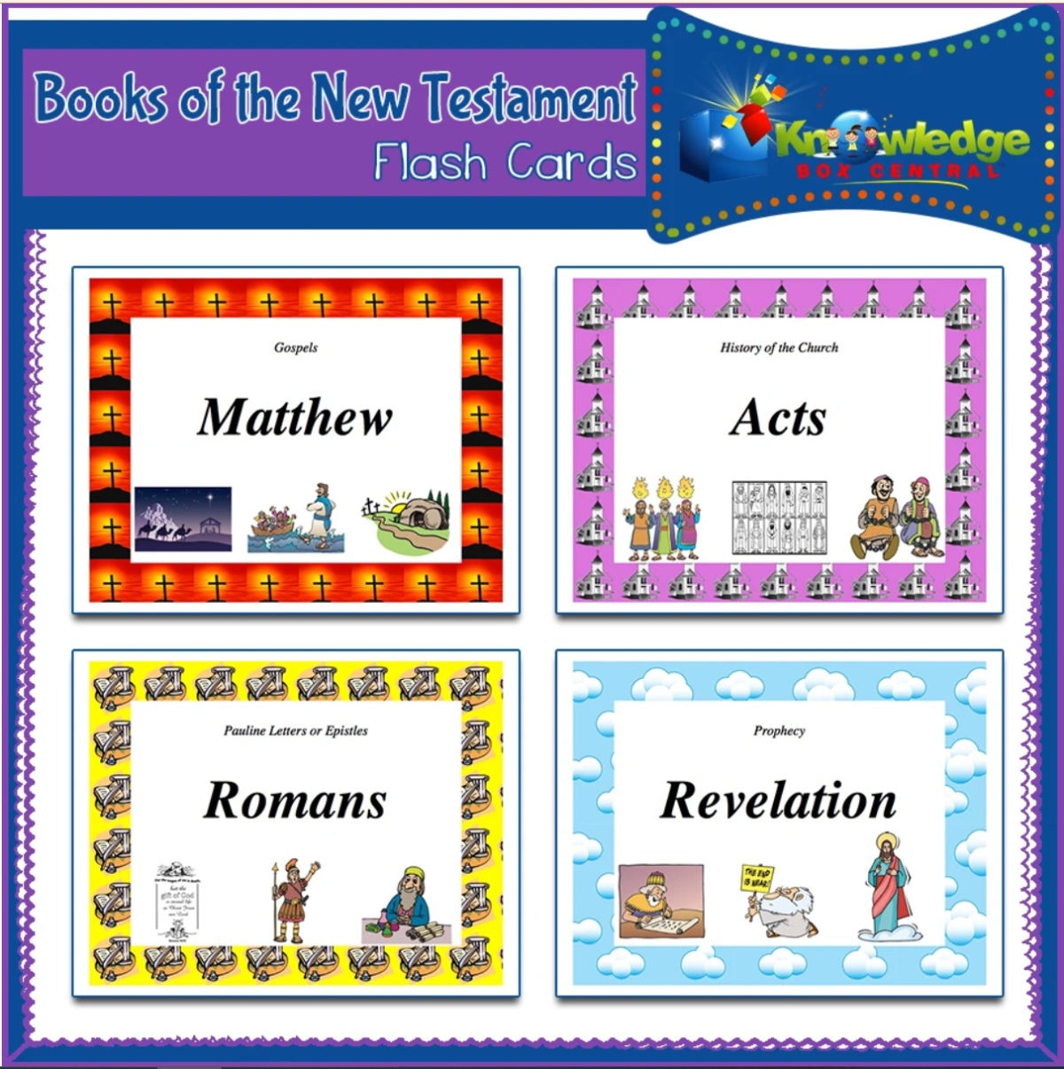 An educational teaching resource from Knowledge Box Central entitled Books of the New Testament Flash Cards - TABLET downloadable at Teach Simple.