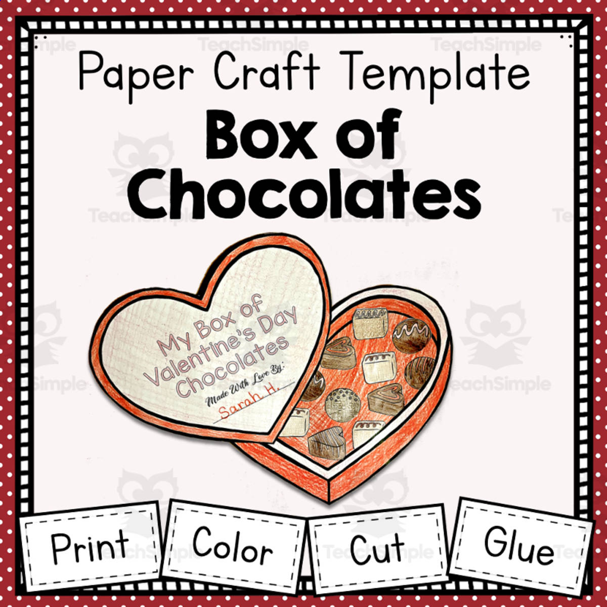 An educational teaching resource from Simply Schoolgirl entitled Box of Chocolates Paper Craft Template downloadable at Teach Simple.