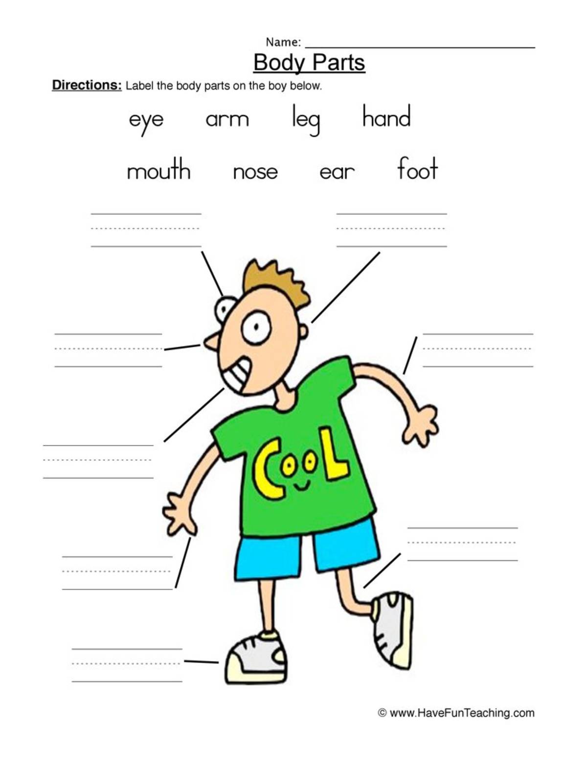 An educational teaching resource from Have Fun Teaching entitled Boy Body Parts Worksheet downloadable at Teach Simple.
