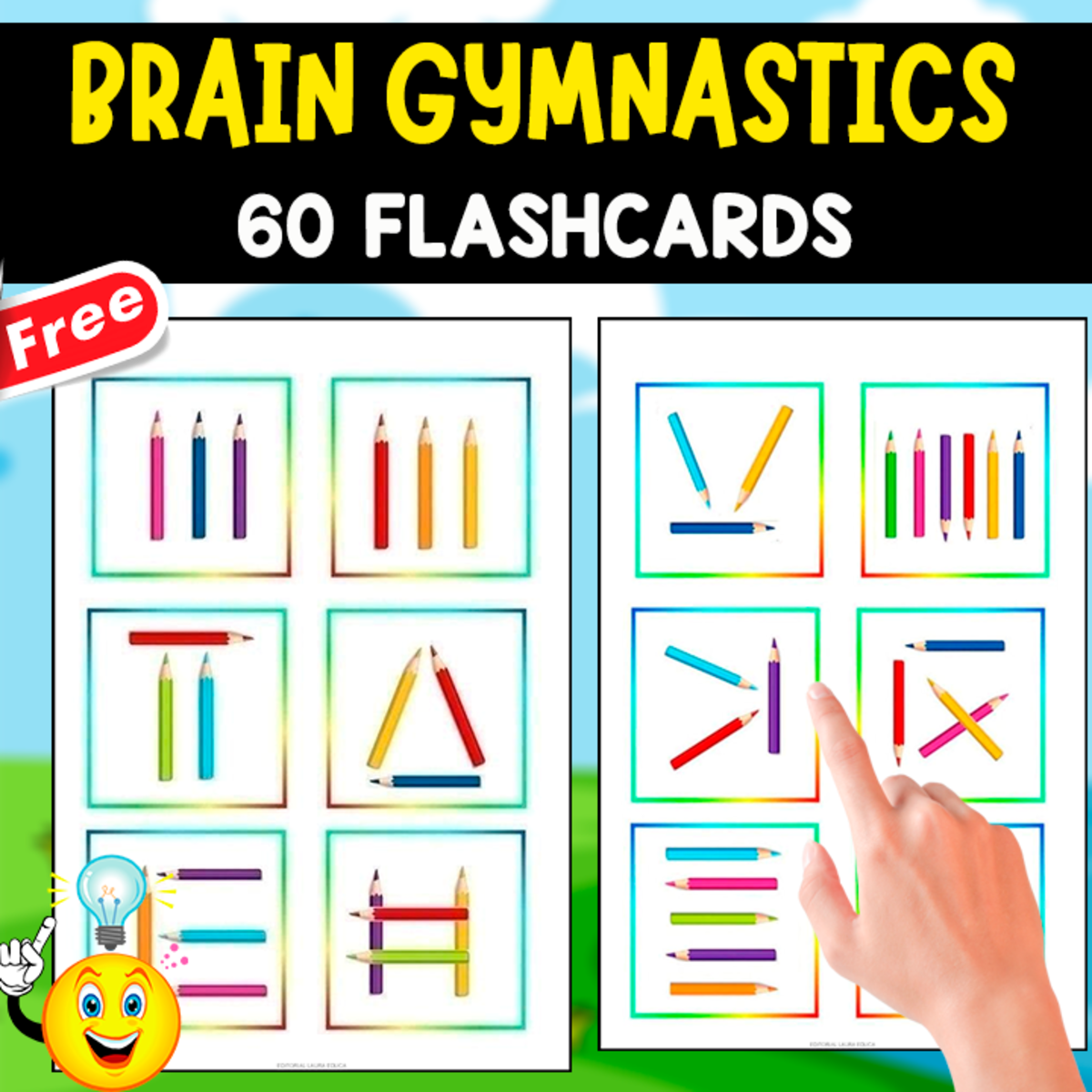 An educational teaching resource from EDITORIAL LAURA EDUCA entitled BRAIN GYMNASTICS | 60 FREE FLASHCARDS downloadable at Teach Simple.