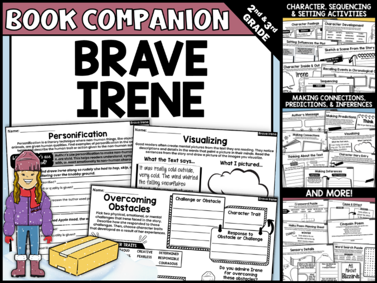 An educational teaching resource from Creatively Gifted entitled Brave Irene by William Steig Interactive Read-Aloud Activities downloadable at Teach Simple.