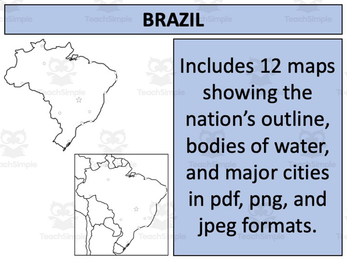 An educational teaching resource from Mr Gray History entitled Brazil Map Resources downloadable at Teach Simple.