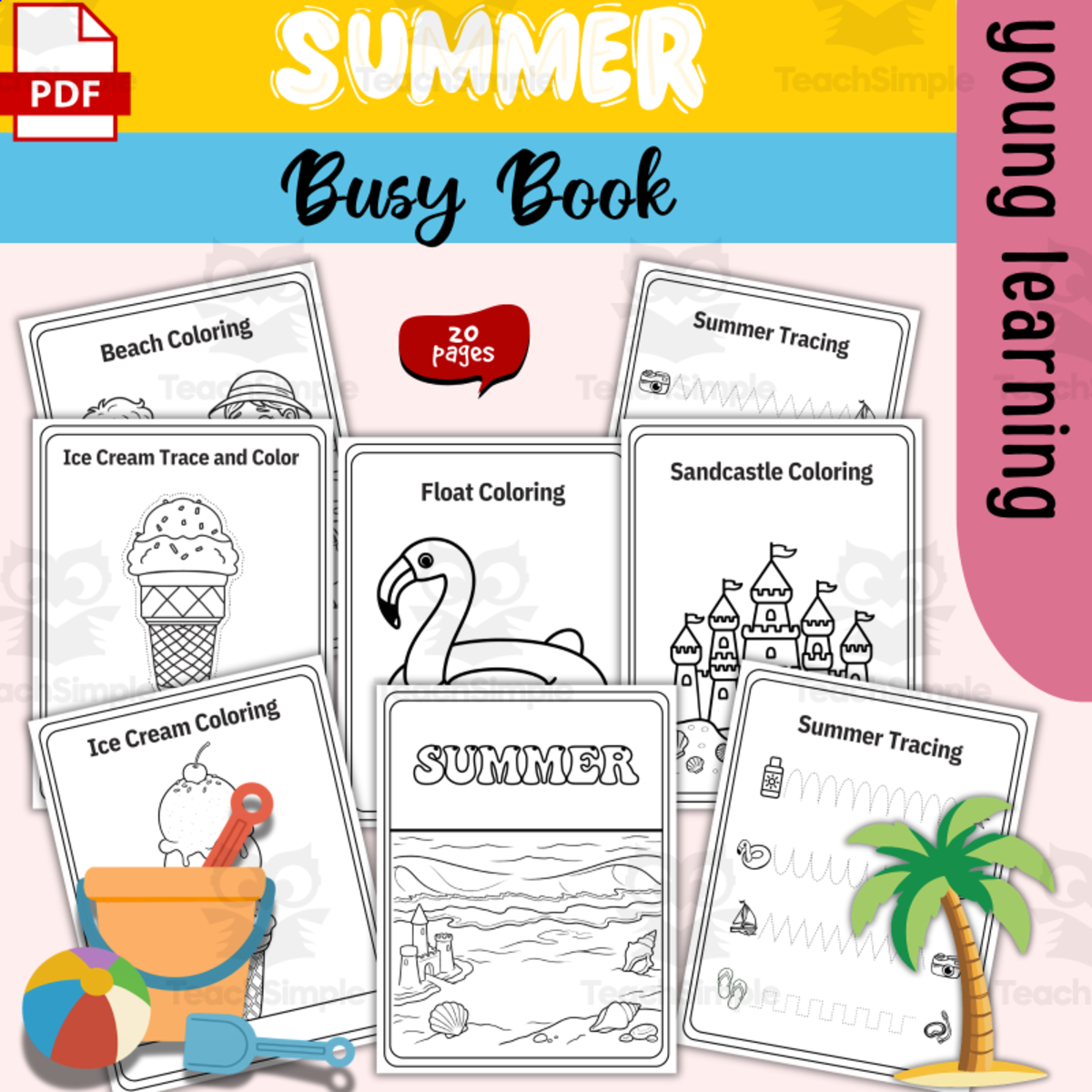 An educational teaching resource from Sadigitalart entitled Break Summer Toddler Busy Book Tracing Coloring Letters Numbers downloadable at Teach Simple.