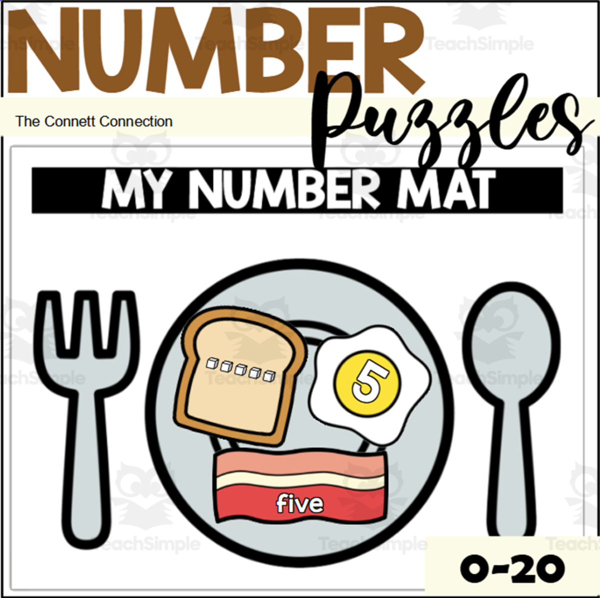 An educational teaching resource from The Connett Connection entitled Breakfast Number Puzzles 1-20 downloadable at Teach Simple.