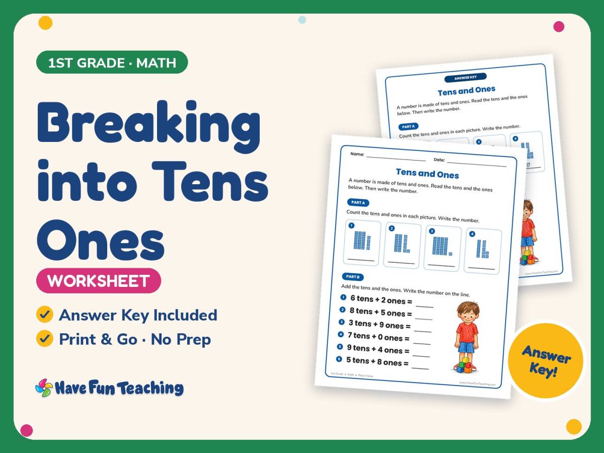 Breaking into Tens Ones Worksheet – 1st Grade Base 10 & Place Value preview