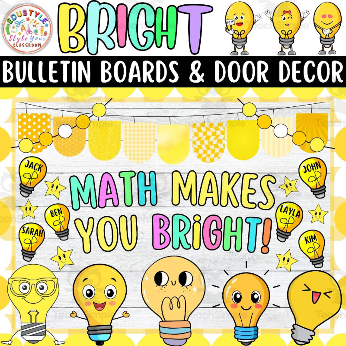 An educational teaching resource from Style Your Classroom entitled Bright & Back To School Bulletin board & door Decor kit | August Decor downloadable at Teach Simple.