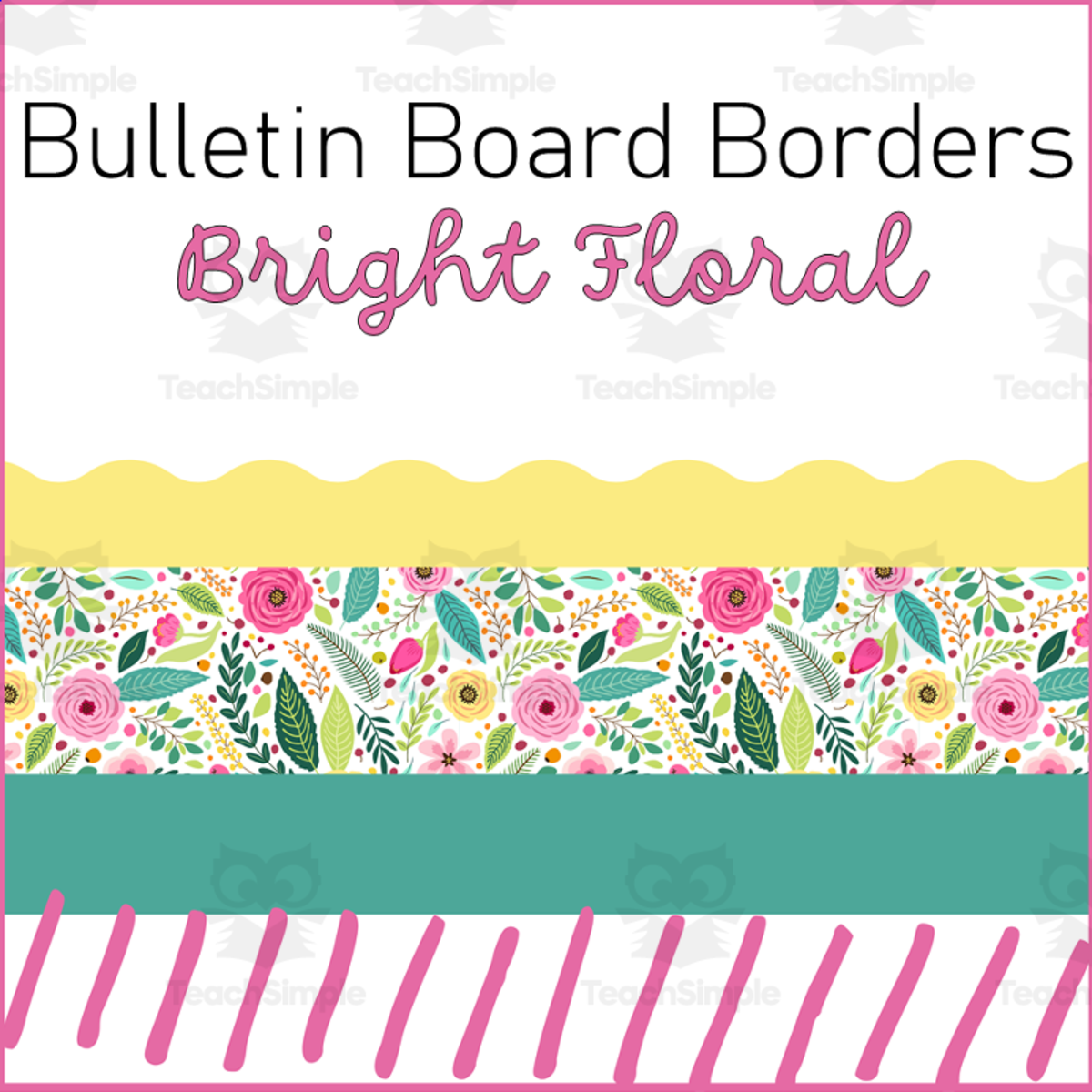 An educational teaching resource from Maude in the Middle entitled Bright Florals Bulletin Board Borders downloadable at Teach Simple.