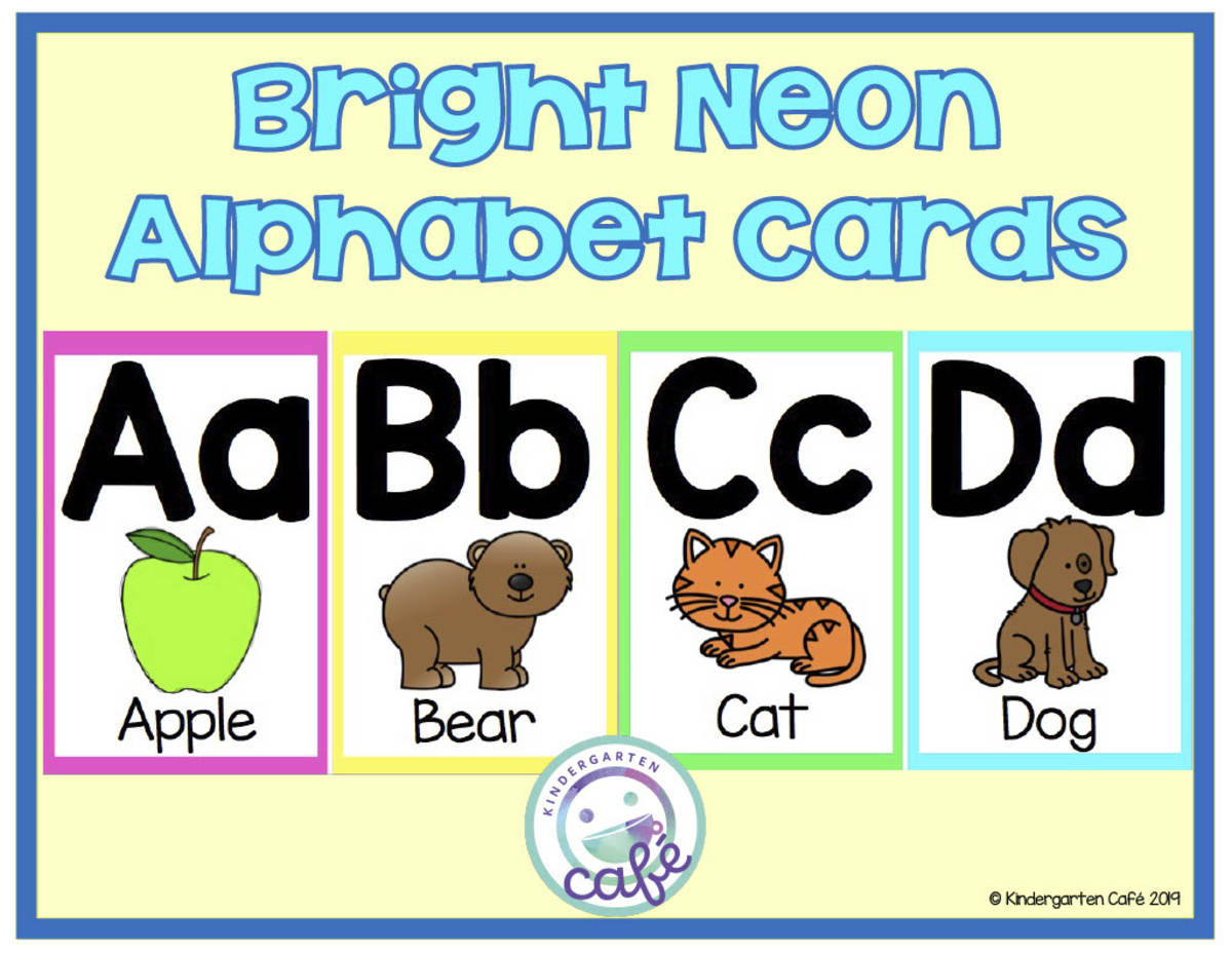 An educational teaching resource from Kindergarten Cafe entitled Bright Neon Alphabet Cards - Bulletin Board Decor downloadable at Teach Simple.