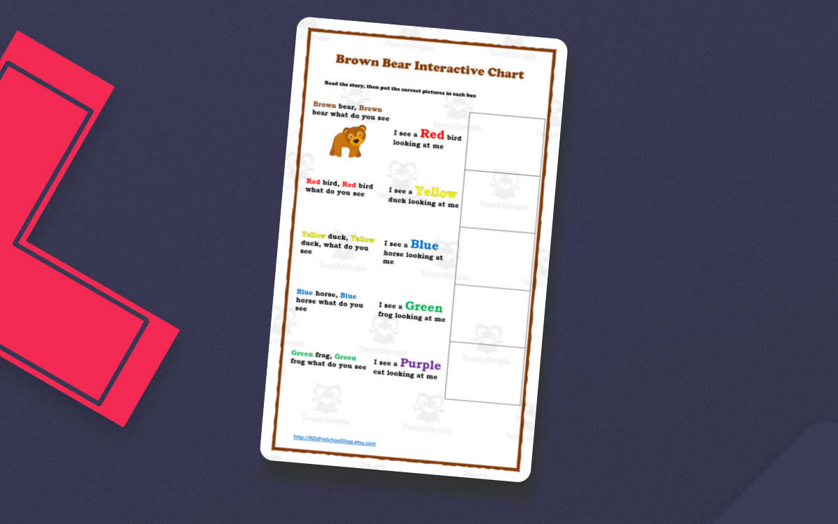 An educational teaching resource from KD's Kids School Shop entitled Brown Bear Interactive Chart | Book Companion downloadable at Teach Simple.