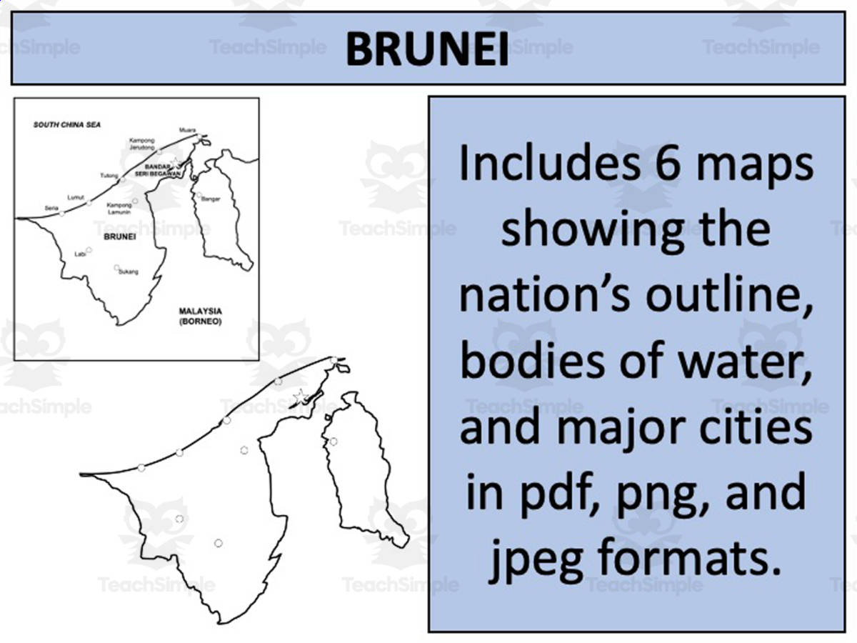 An educational teaching resource from Mr Gray History entitled Brunei Map Resources downloadable at Teach Simple.