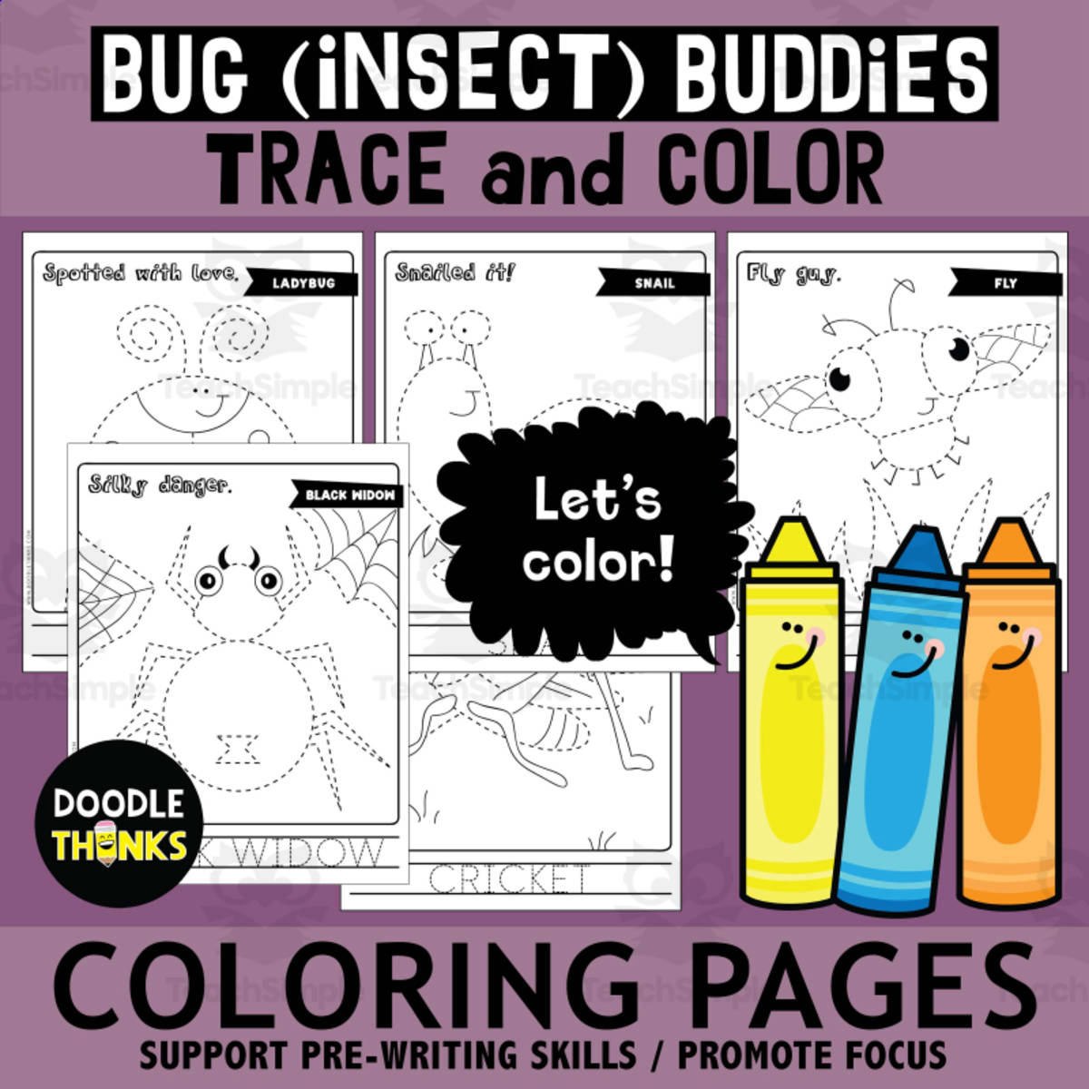 Bug Coloring Pages with Tracing for K-3 preview
