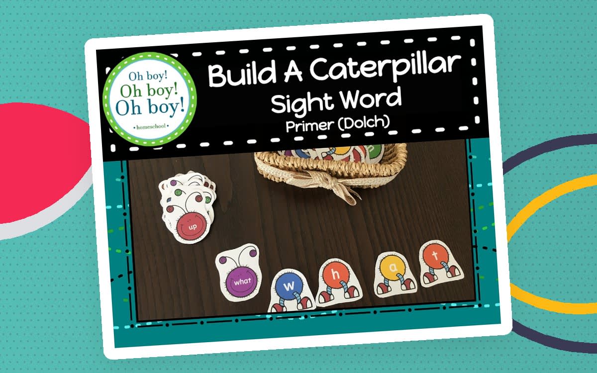 An educational teaching resource from Oh Boy Homeschool entitled Build A Caterpillar Sight Word - Primer (Dolch) downloadable at Teach Simple.