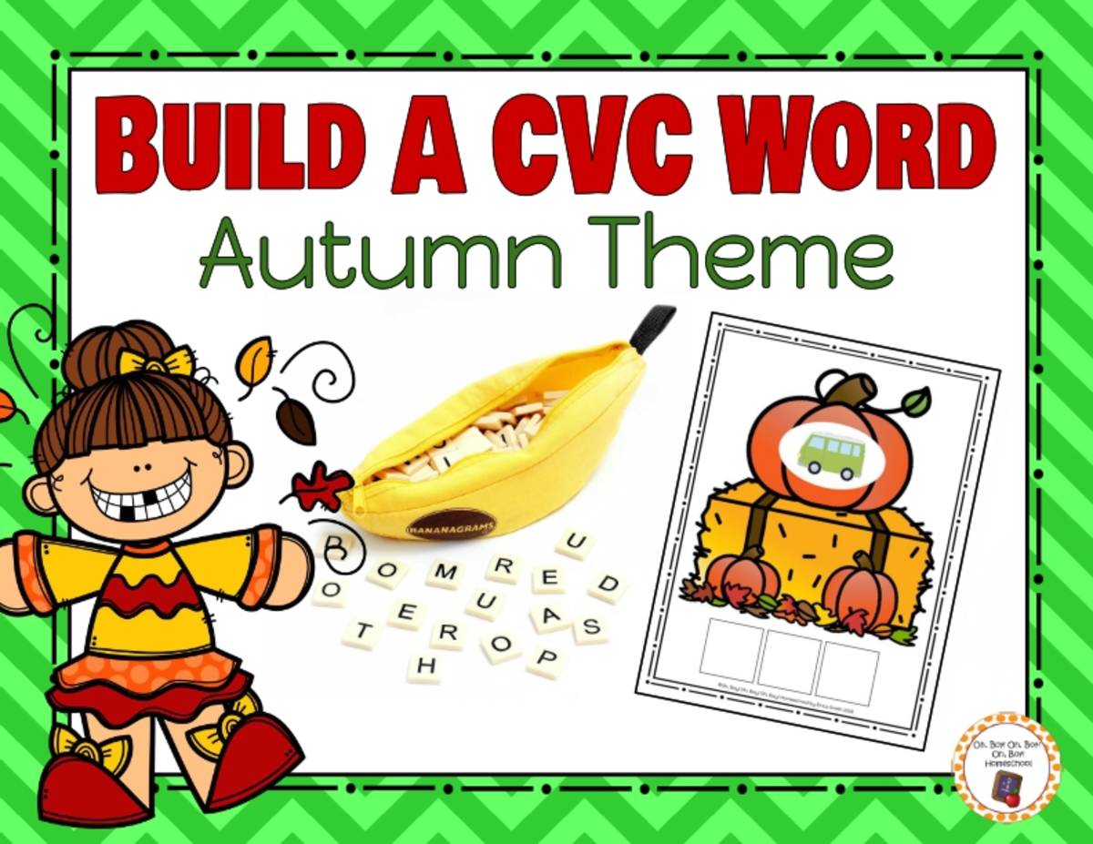 An educational teaching resource from Oh Boy Homeschool entitled Build a CVC Word: Autumn Theme downloadable at Teach Simple.