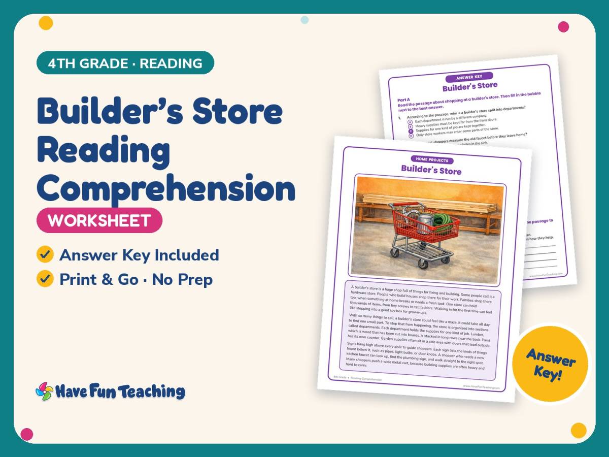 Builder’s Store Reading Comprehension Worksheet – 4th Grade Practice preview