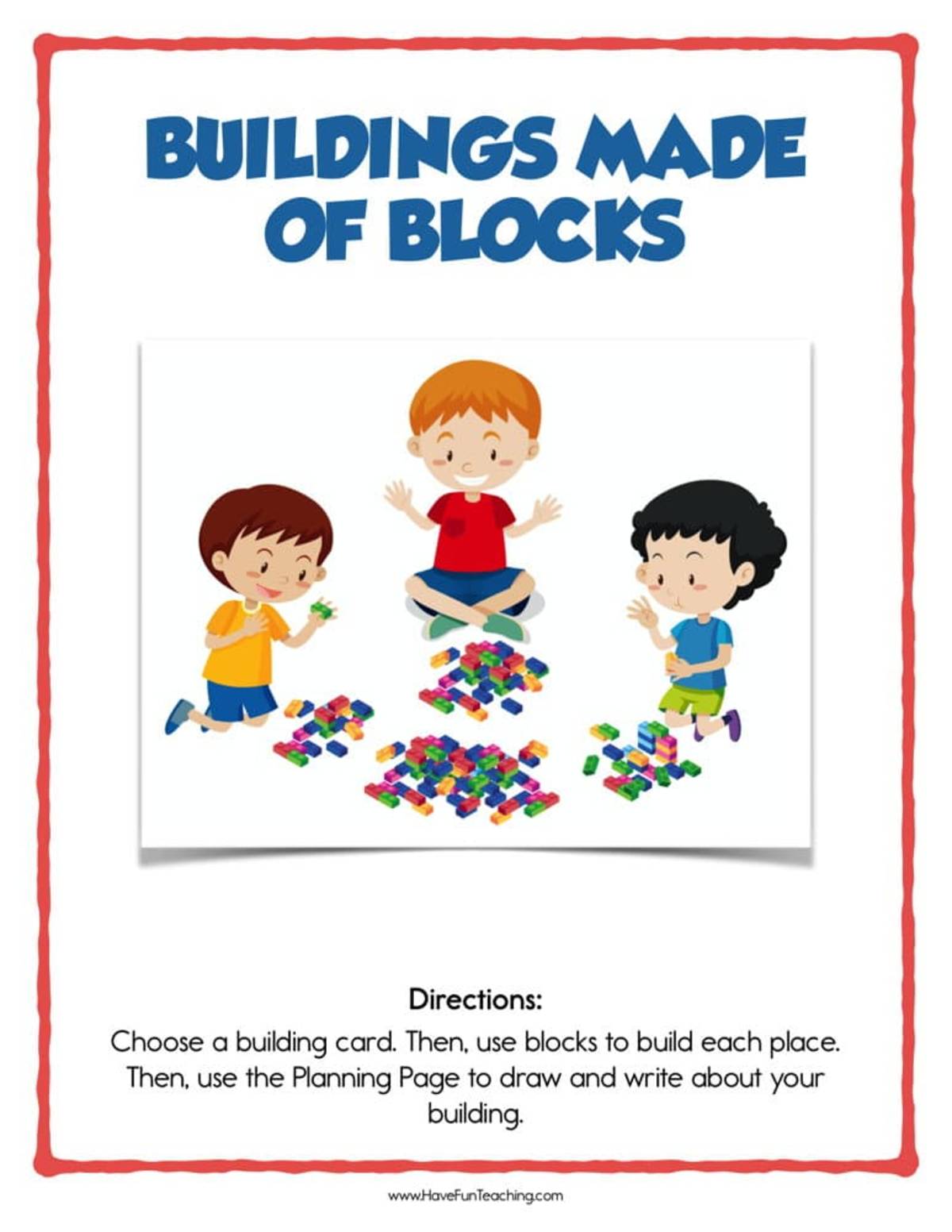 An educational teaching resource from Have Fun Teaching entitled Buildings Made of Blocks Activity downloadable at Teach Simple.