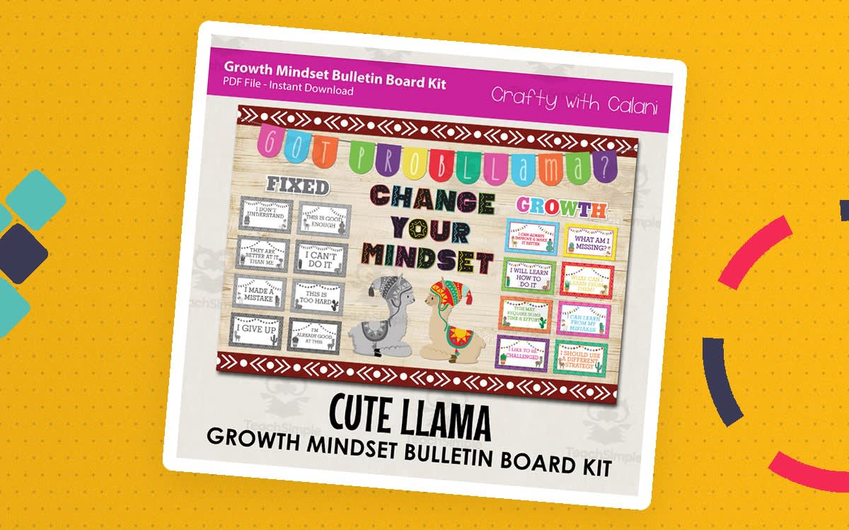 An educational teaching resource from Crafty with Calani entitled Bulletin Board : Growth Mindset In Cute Llama Design downloadable at Teach Simple.