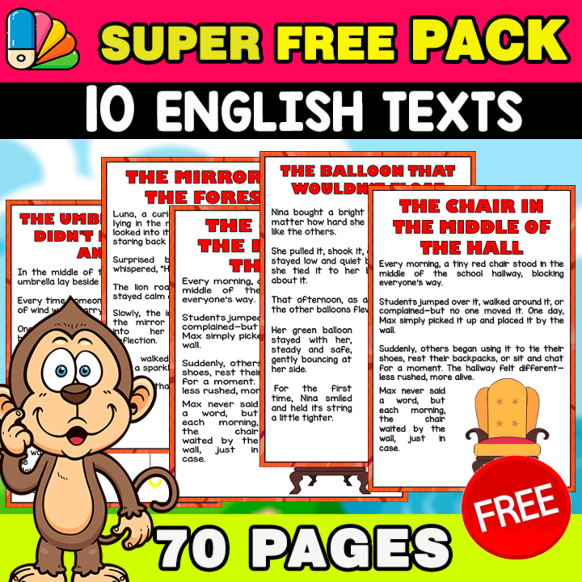 An educational teaching resource from EDITORIAL LAURA EDUCA entitled BUNDLE 10 ENGLISH TEXTS + ANCHOR CHARTS | Reading and Comprehension downloadable at Teach Simple.