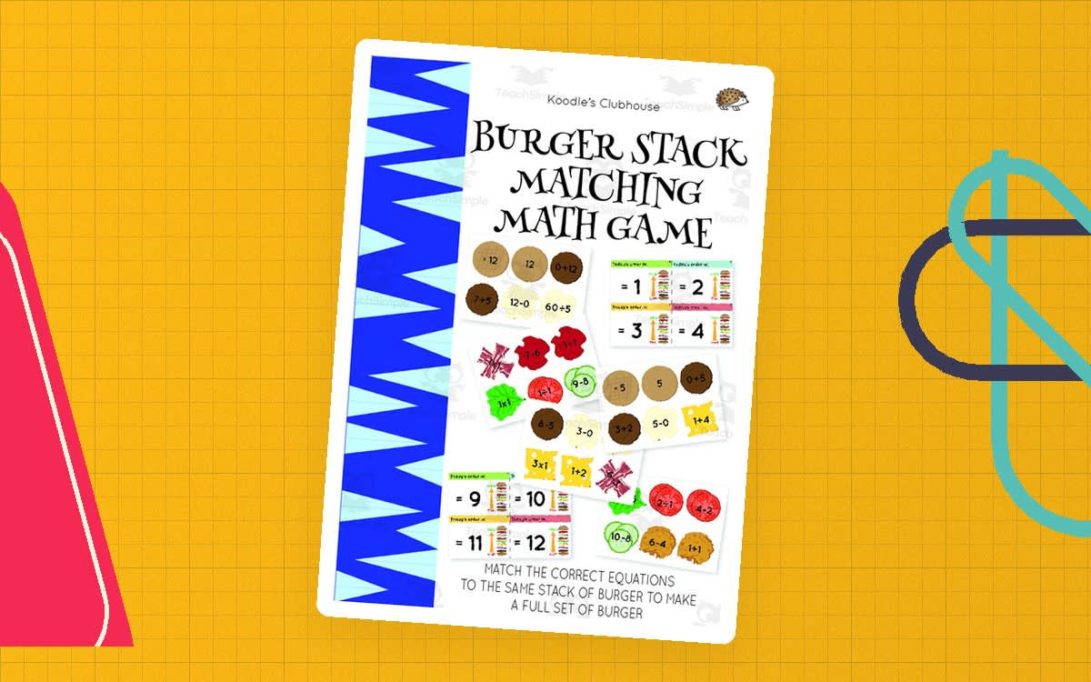 An educational teaching resource from Koodles Clubhouse entitled Burger Stack Matching Math Game downloadable at Teach Simple.