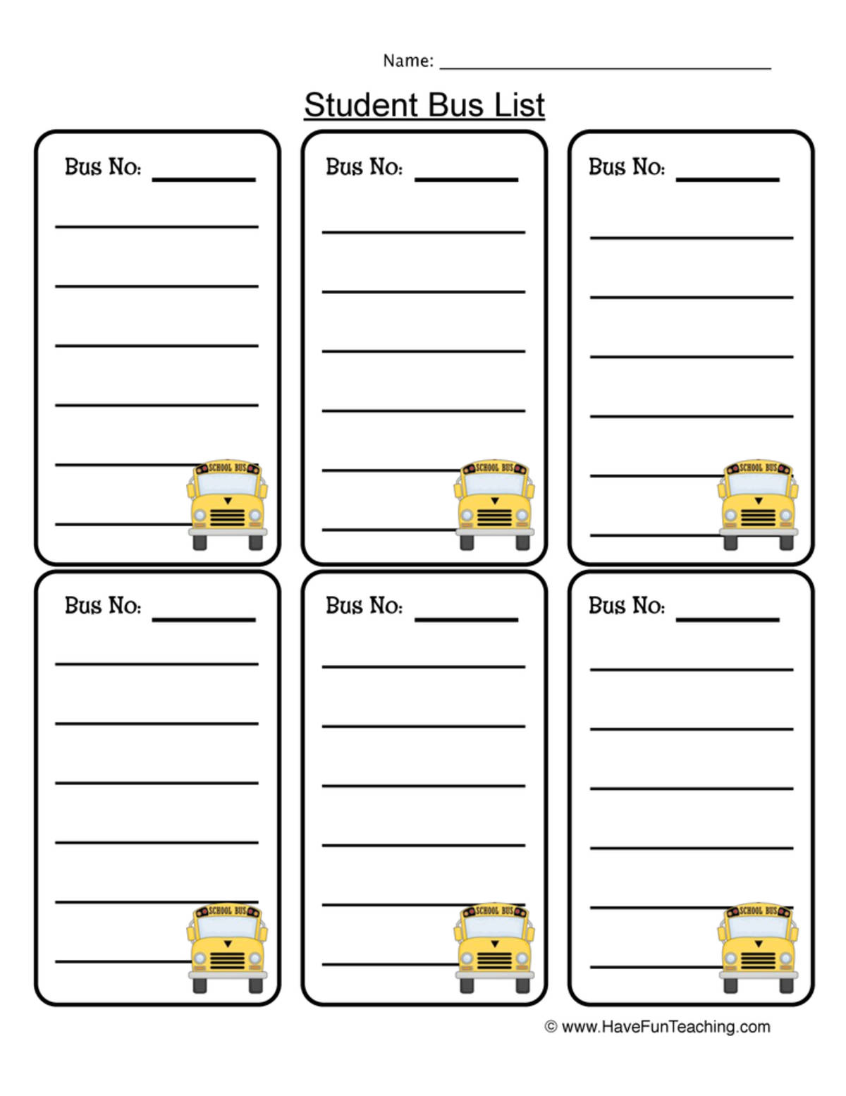 An educational teaching resource from Have Fun Teaching entitled Bus List Worksheet downloadable at Teach Simple.
