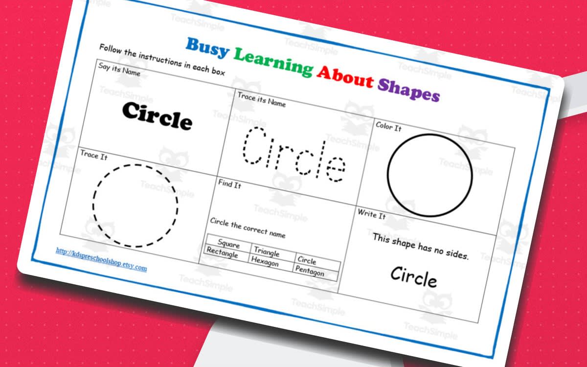 An educational teaching resource from KD's Kids School Shop entitled Busy Learning About Shapes Worksheets downloadable at Teach Simple.