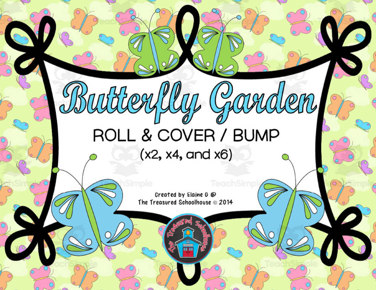 An educational teaching resource from The Treasured Schoolhouse entitled Butterfly Garden Roll + Cover/Bump Game downloadable at Teach Simple.