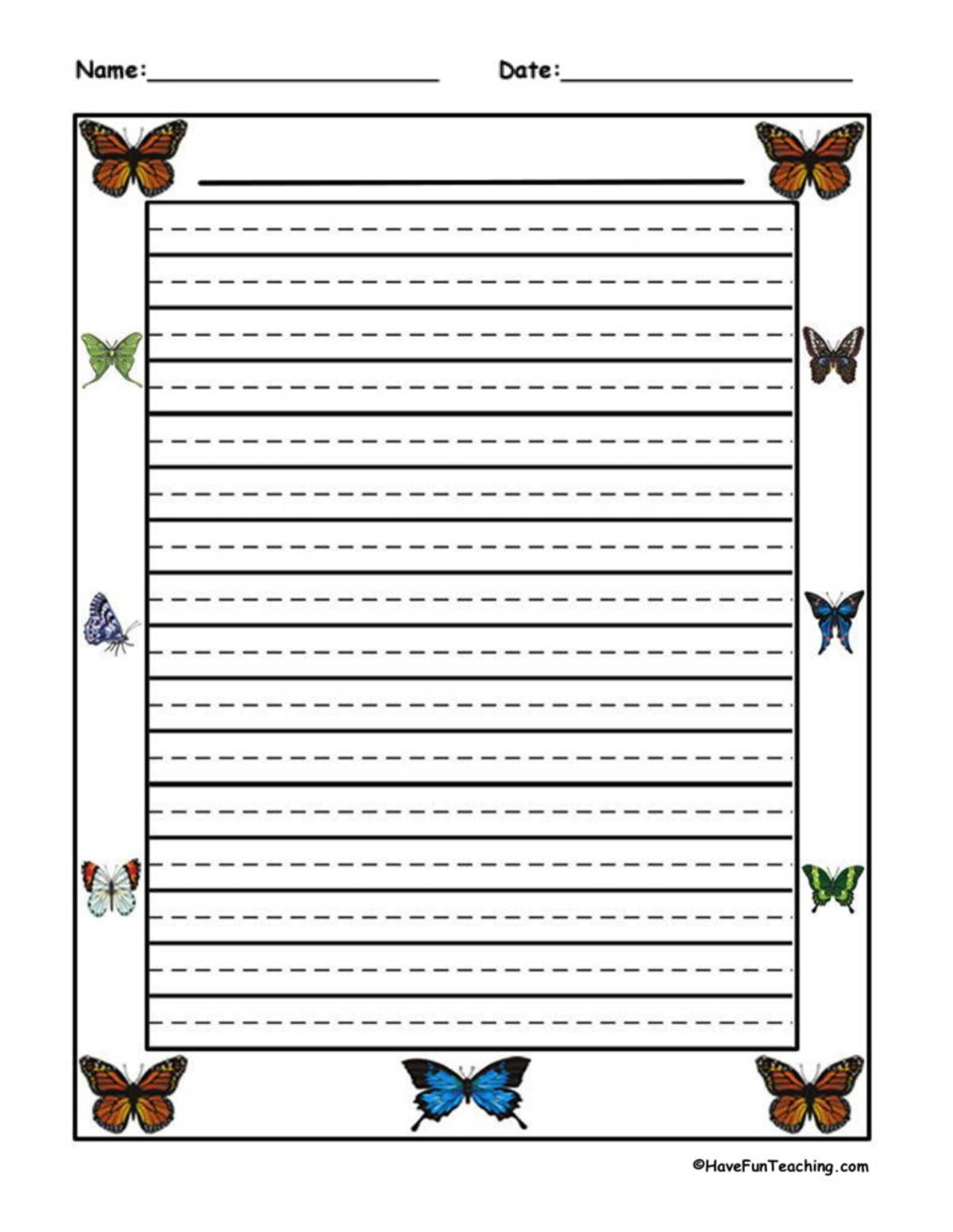 An educational teaching resource from Have Fun Teaching entitled Butterfly Writing Paper downloadable at Teach Simple.