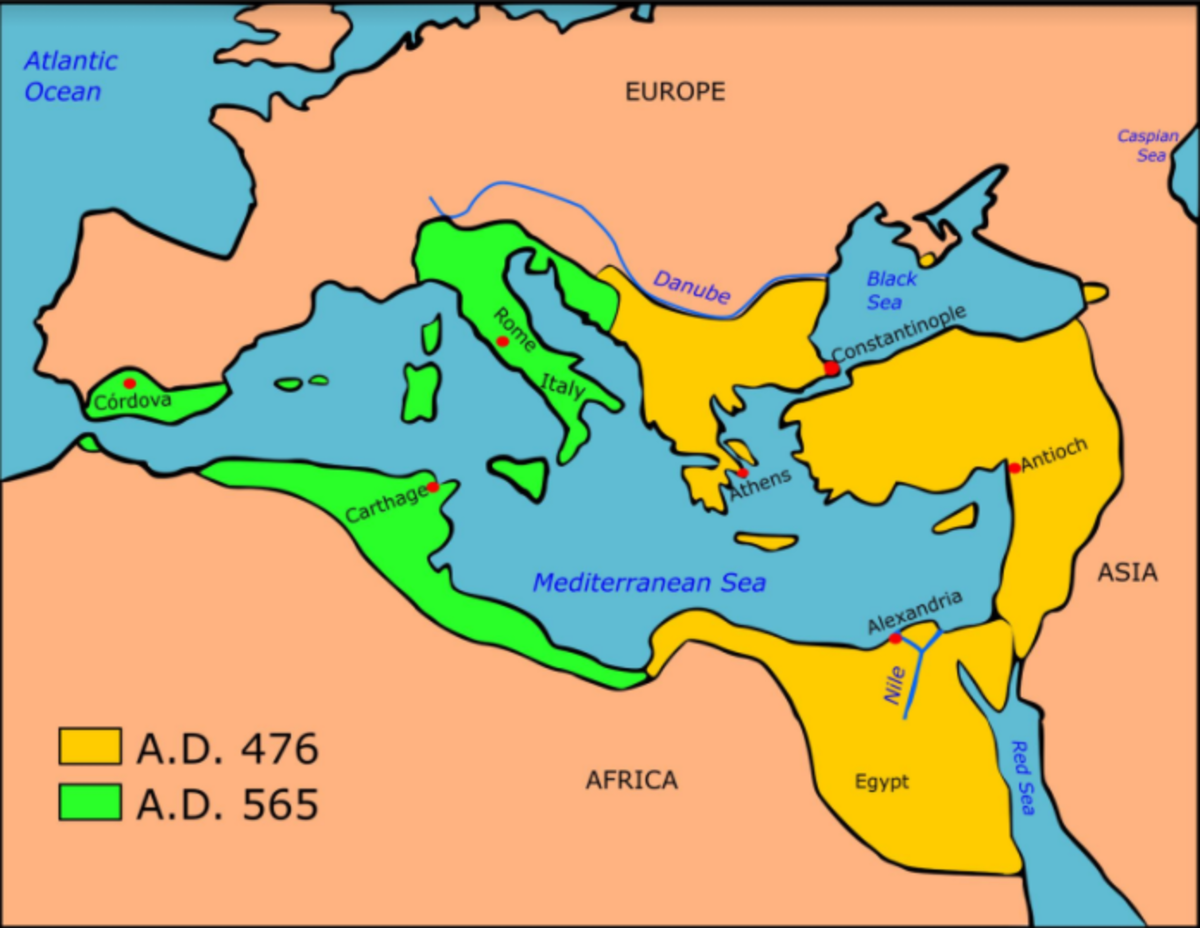 An educational teaching resource from Teacher's Clipart entitled Byzantine Empire Map – Historical Boundaries by Era downloadable at Teach Simple.