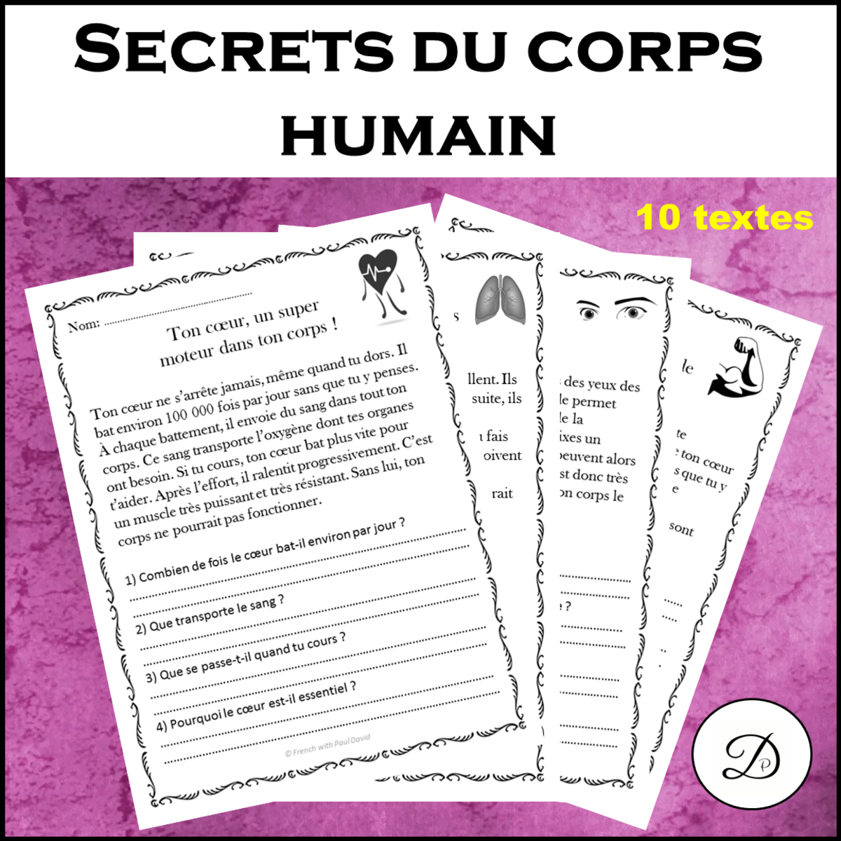 An educational teaching resource from French with Paul David entitled C. de lecture - Secrets du corps humain / French Reading Comprehension downloadable at Teach Simple.
