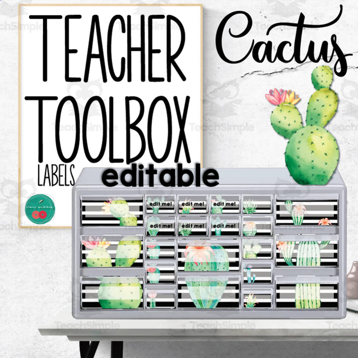 An educational teaching resource from Cherry Workshop entitled Cactus Teacher Toolbox | Modern Classroom Decor downloadable at Teach Simple.