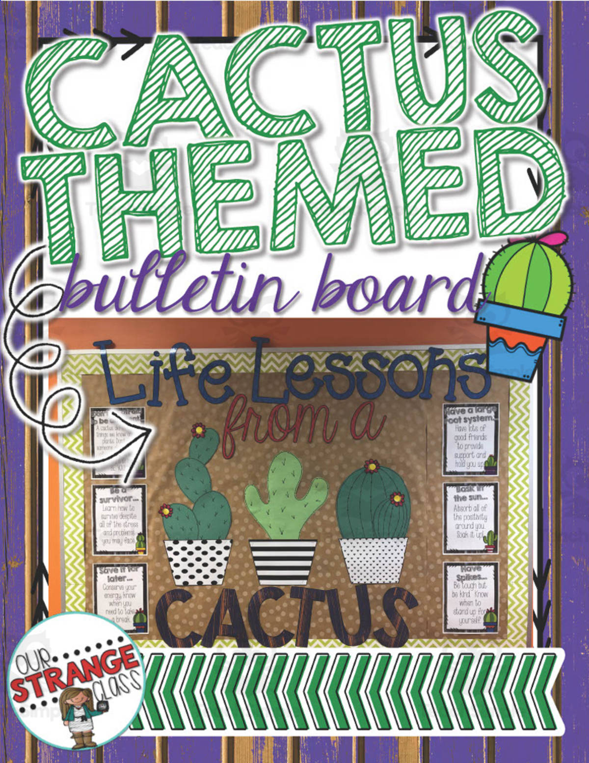 An educational teaching resource from Our Strange Class entitled Cactus Themed Bulletin Board downloadable at Teach Simple.